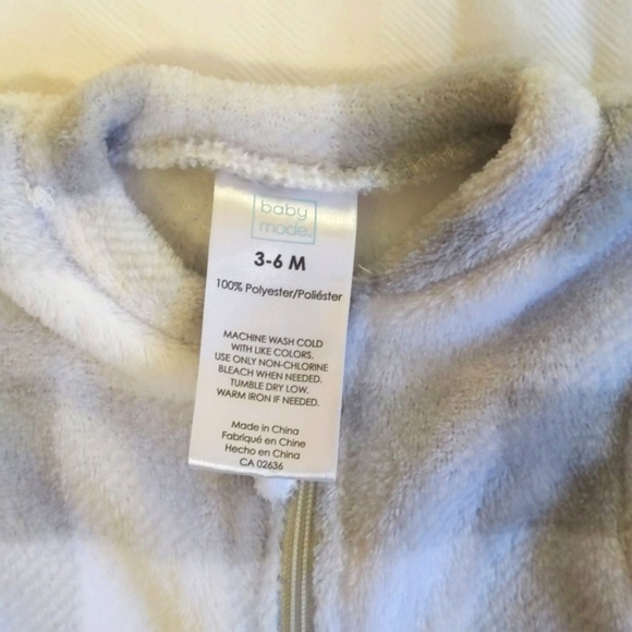 baby mode fluffy gingham fleece zipper footie sleeper pajamas 3-6 months baby - Picture 2 of 6